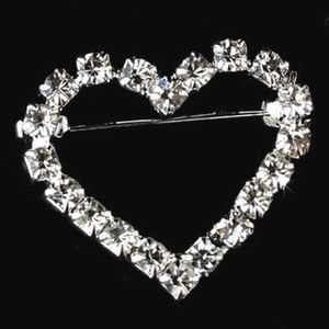 Petite Heart Brooch Clear Rhinestone Silver Pin Valenines Day